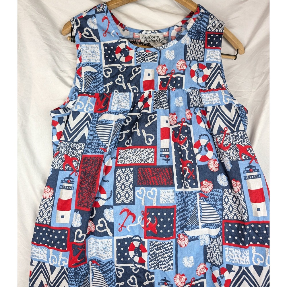 Anthony Richards Nautical Patchwork Sleeveless Midi Dress Red White Blue MD